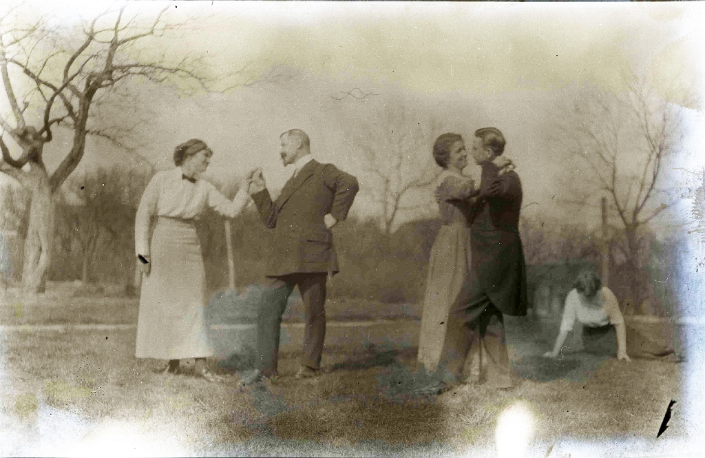 1900-1907 ca CHRISSY CROIL (m. Vlasto) PHOTOGRAPHS OF CROIL AND MITCHELL FAMILY Christian C. (née Mitchell) and Thomas Croil dancing left others unidentified Near Milwaukee or the St Lawrence River.jpg